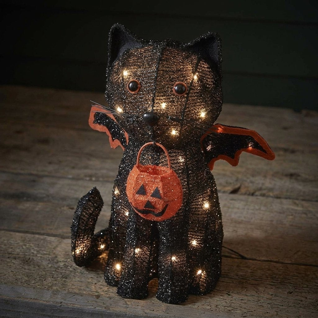 Light-Up Black Cat, Witch's Broom & Witch's Legs Outdoor Halloween Decoration Bundle