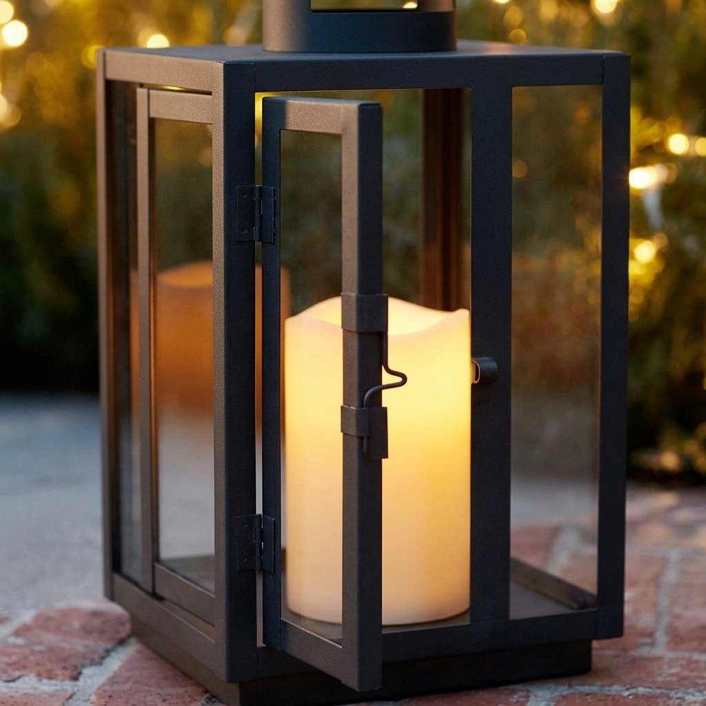 Malvern Outdoor LED Lantern Bundle – Set of Two, Charcoal Metal with Flameless Pillar Candles