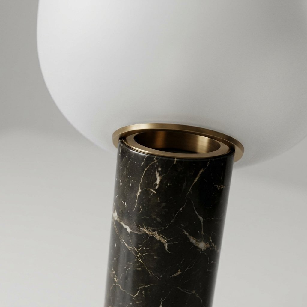 Marble base mushroom table lamp with frosted glass shade