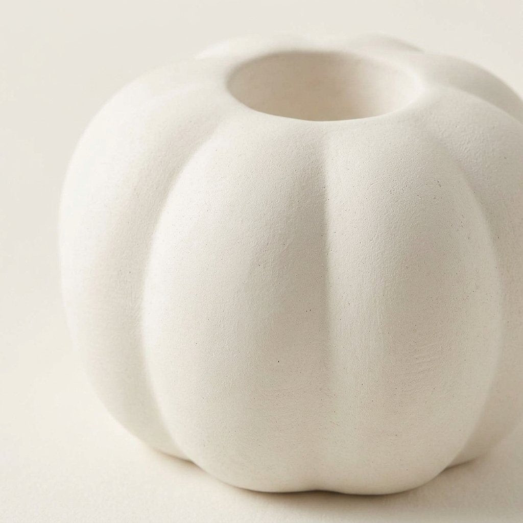 Matte White Ceramic Pumpkin Taper Candle Holders – Set of 2