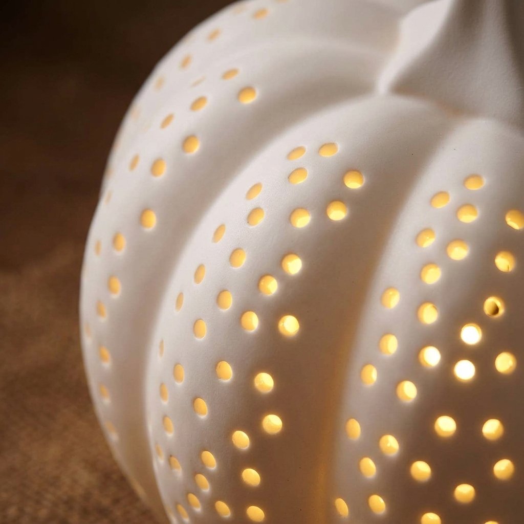 Matte White Porcelain LED Pumpkin and Squash Decoration Set