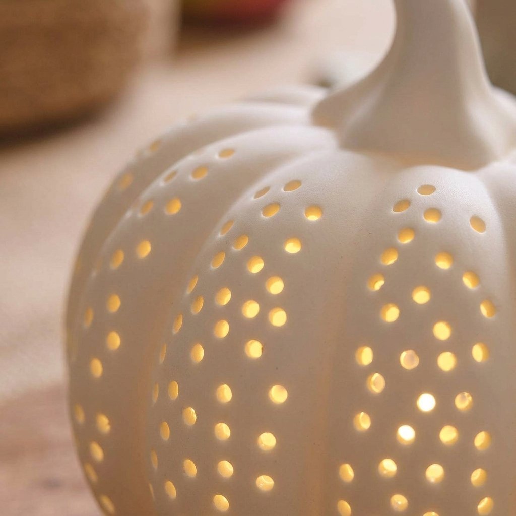 Matte White Porcelain LED Pumpkin Light Decoration