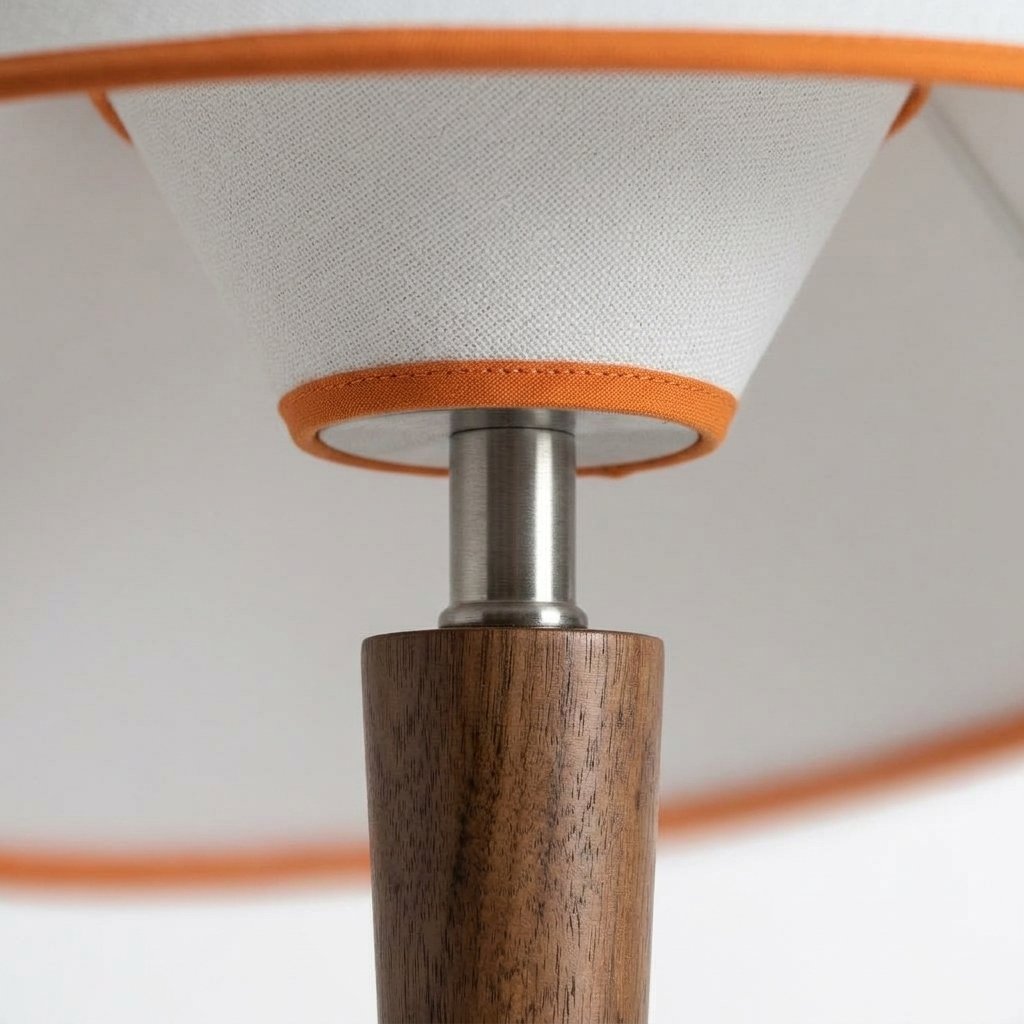 Mid-Century Conical Table Lamp with Fabric Shade and Wooden Stem