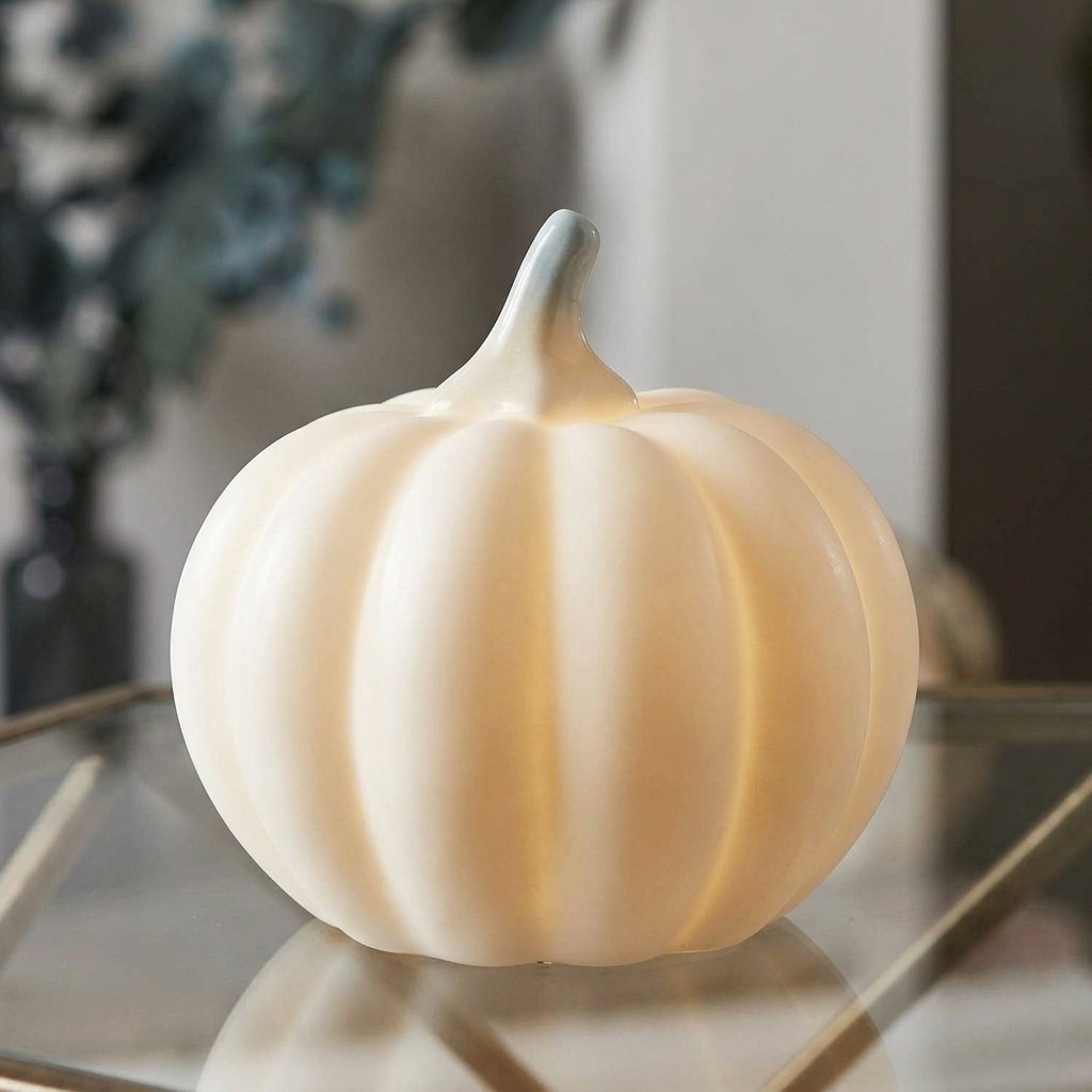 Mini Light-Up Ceramic Pumpkin Trio with Warm White LED