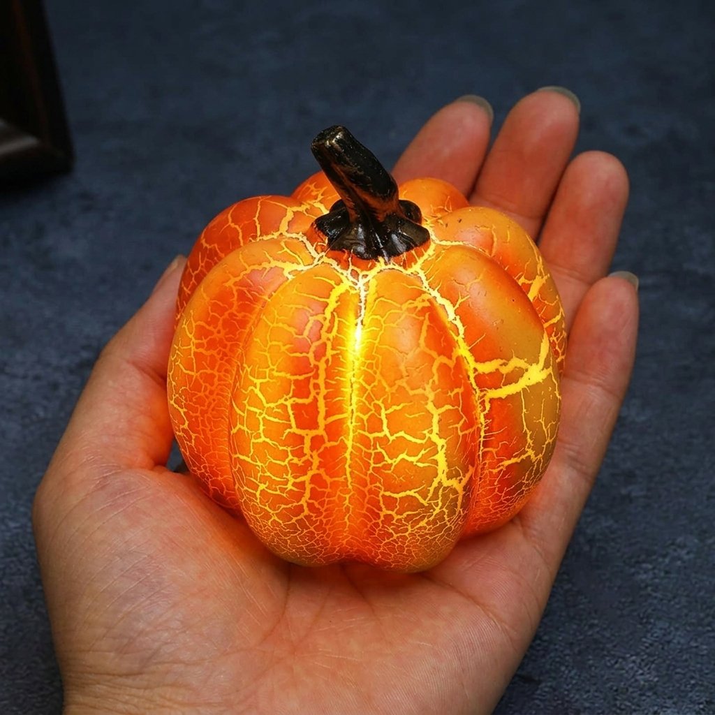 Miniature LED Pumpkin Lanterns with Crackle Finish and Warm Glow – Battery Operated