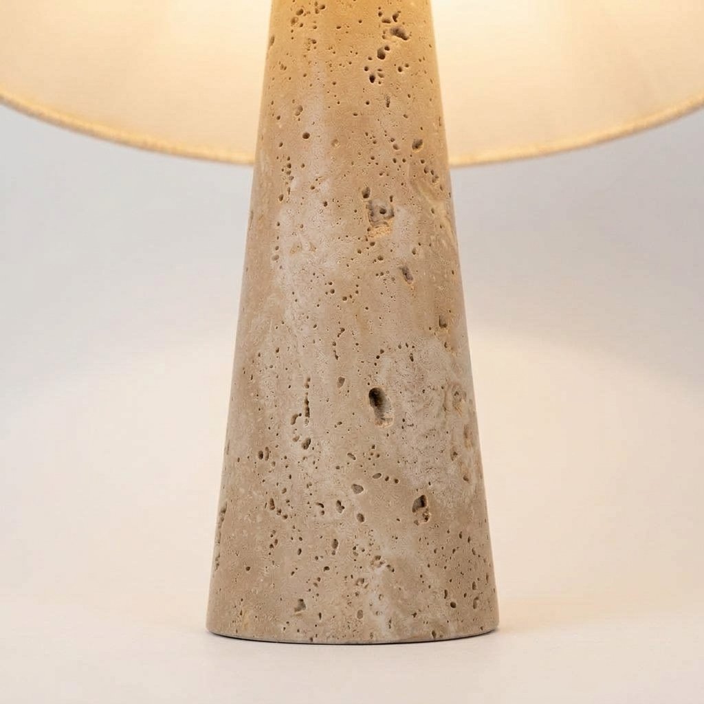 Nordic Travertine Cone Base Table Lamp with Linen Shade