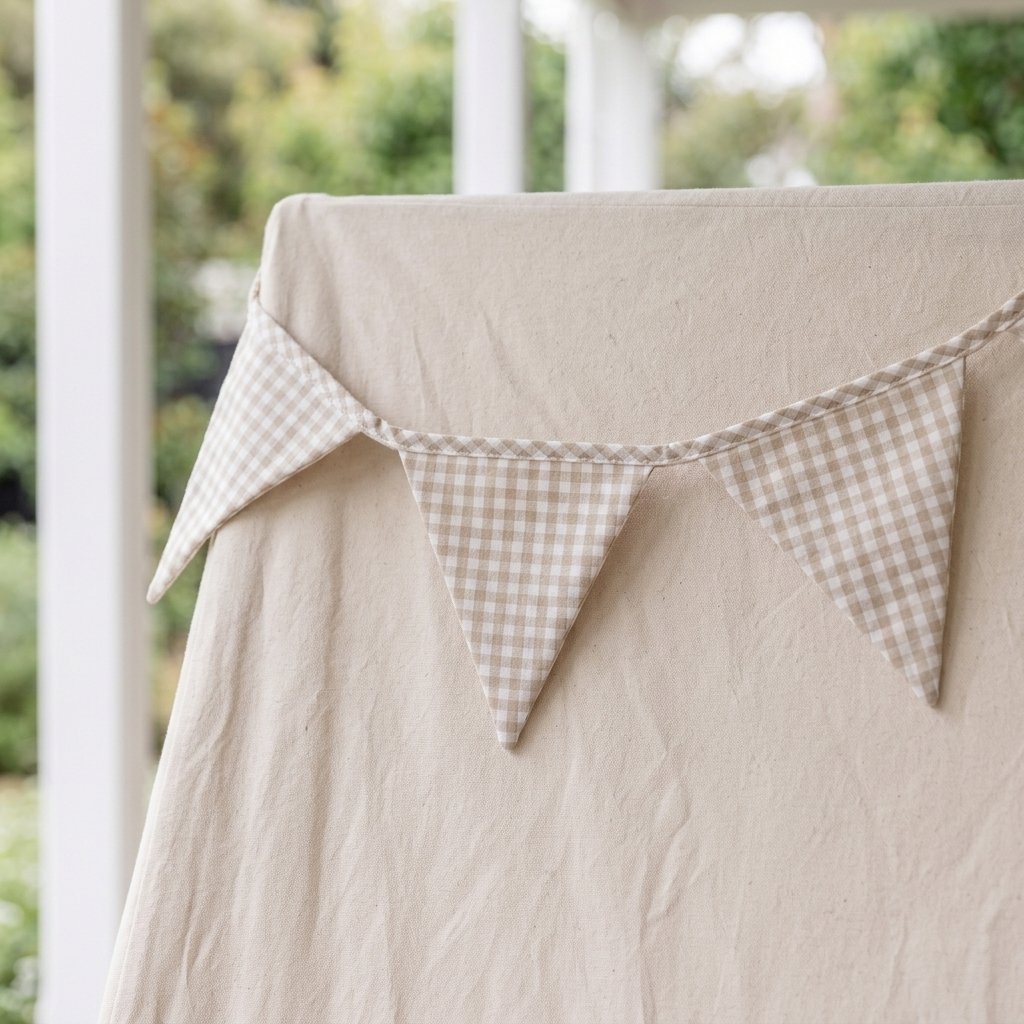 Oat Gingham Fabric Bunting Garland