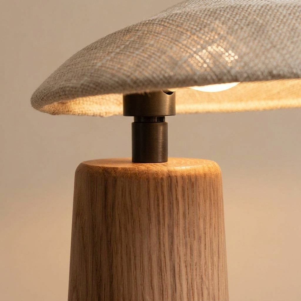 Oval Wabi-Sabi Table Lamp with Solid Wood Base and Fabric Shade