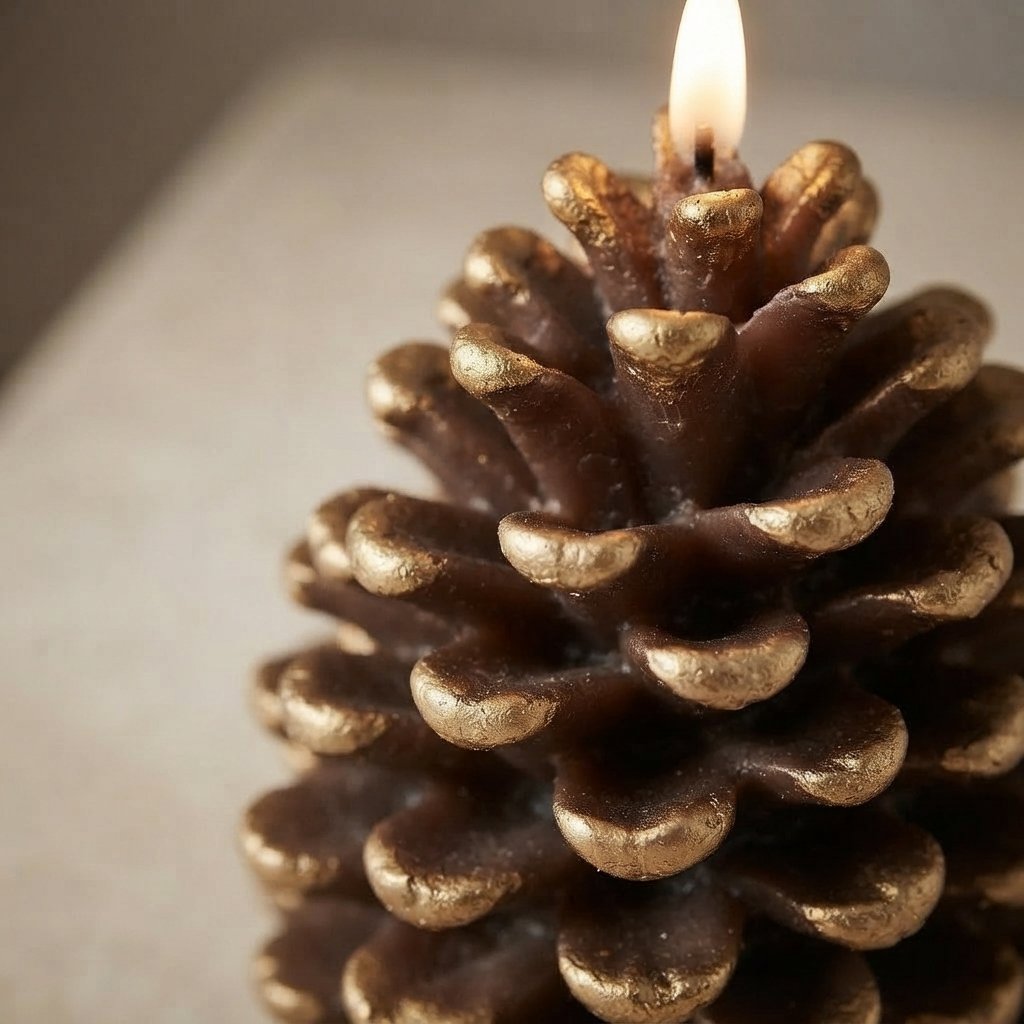Pine Cone LED Candle with Golden Detail
