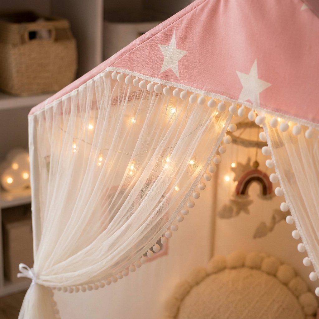 Pink Star Kids Play Tent with Mat & Lights