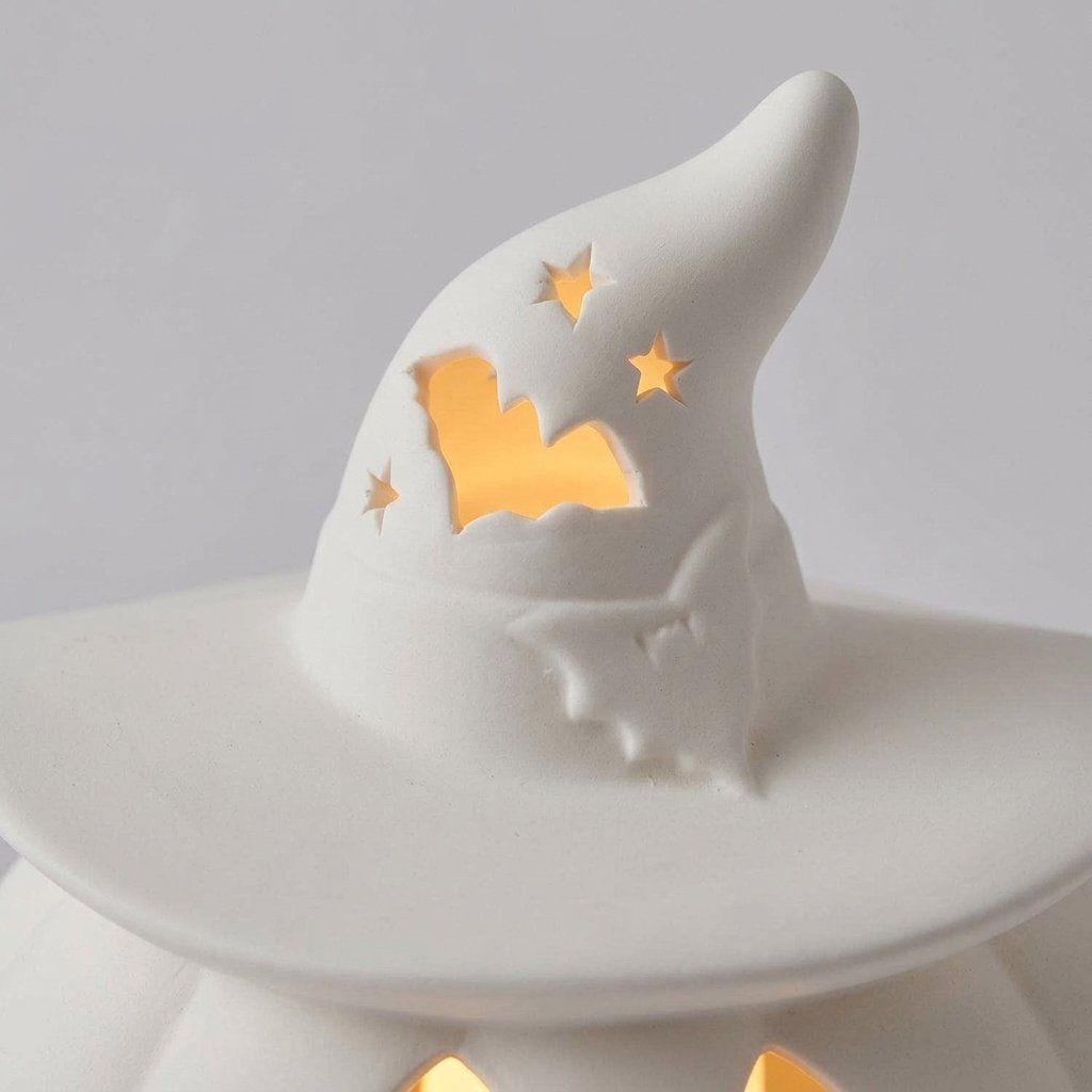 Porcelain LED Pumpkin Witch Lantern with 6-Hour Timer