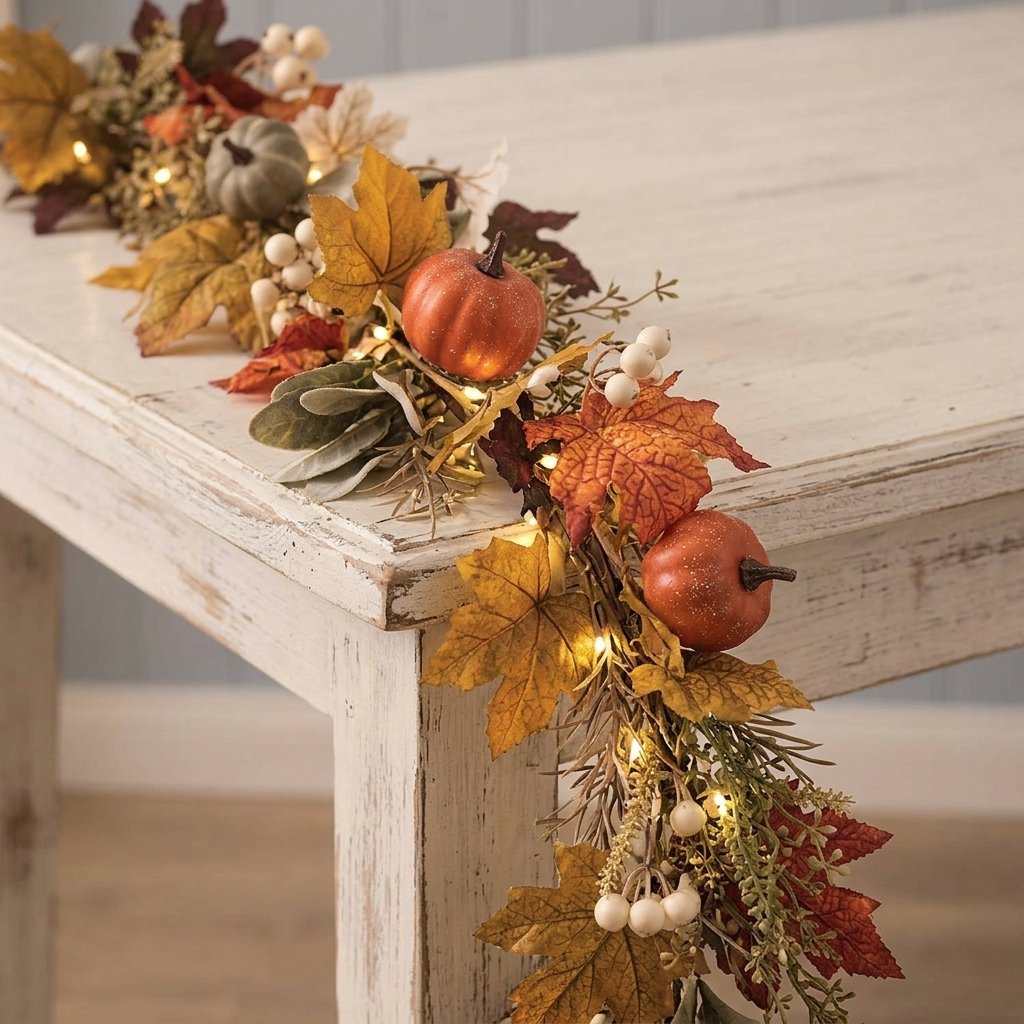 Pre-Lit Pumpkin Lane Autumn Wreath and Garland with LED Lights