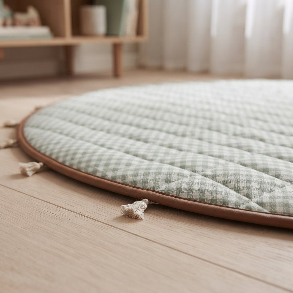 Quilted Cotton Round Play Mat, Sage Gingham