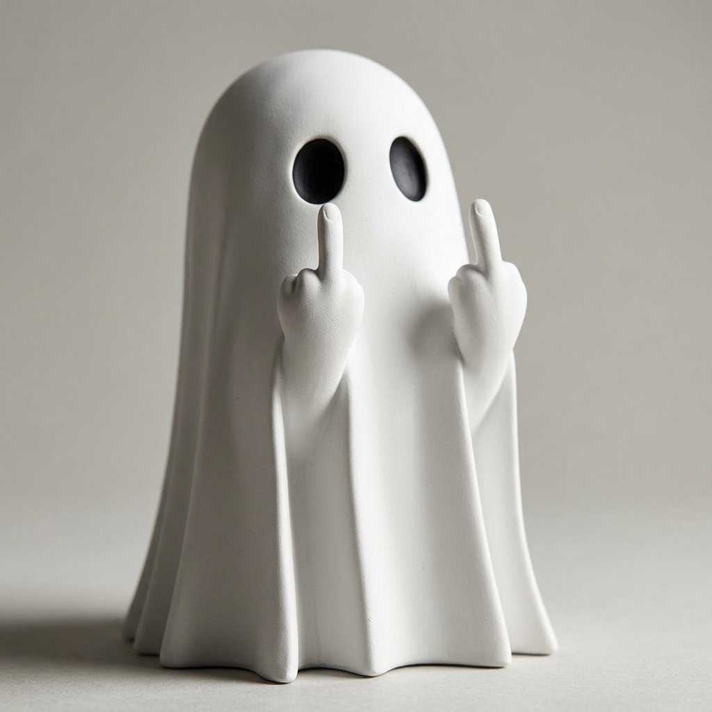 Resin Ghost Figurine with Cheeky Gesture, Halloween Décor