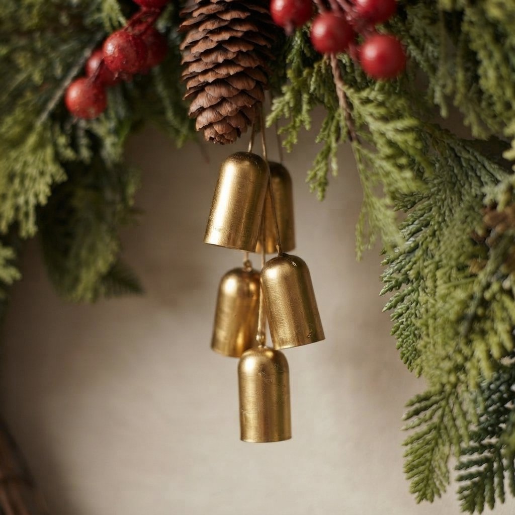 Rustic Christmas Wreath with Golden Bells