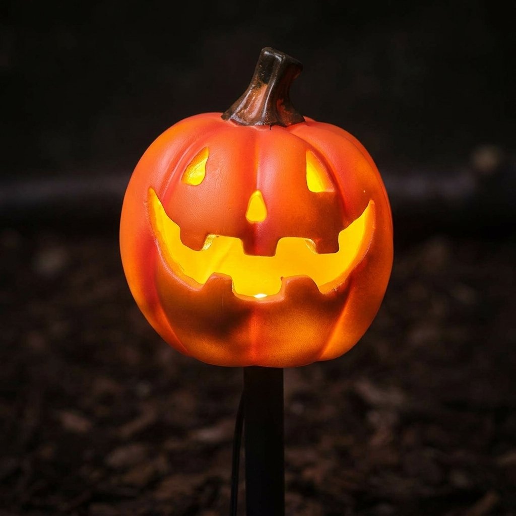 Set of 2 Halloween Jack-o'-Lantern Pumpkin Stake Lights with LED Glow and Timer