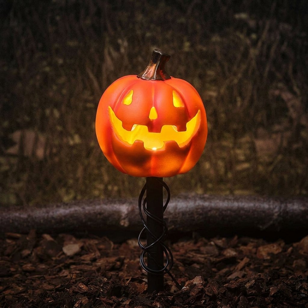 Set of 2 Halloween Jack-o'-Lantern Pumpkin Stake Lights with LED Glow and Timer