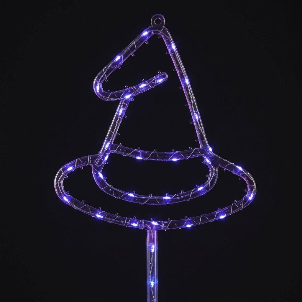 Set of 2 LED Witch Hat Halloween Garden Stake Lights with Timer