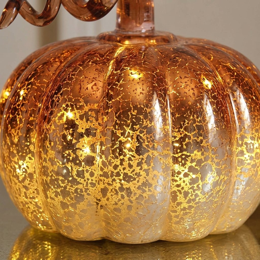 Set of 2 Ombré Mercury Glass LED Pumpkin Decorations with Timer