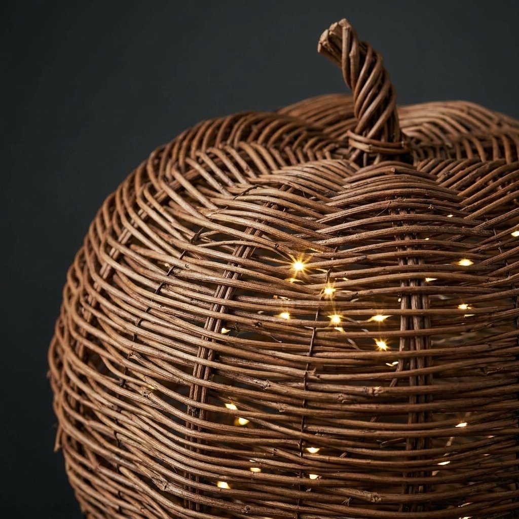 Set of 2 Rattan-Effect LED Light-Up Pumpkins with Timer