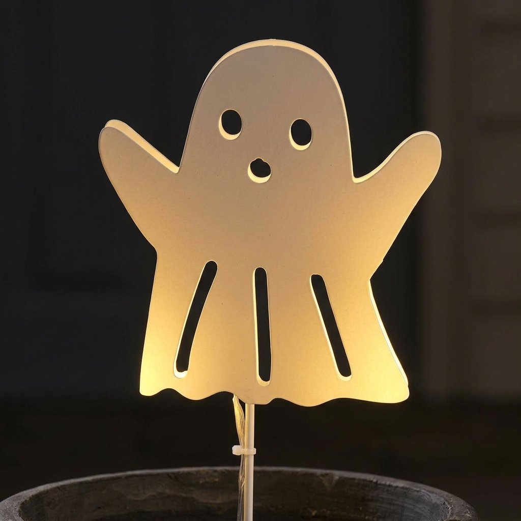 Set of 3 Backlit Ghost LED Halloween Garden Stake Lights