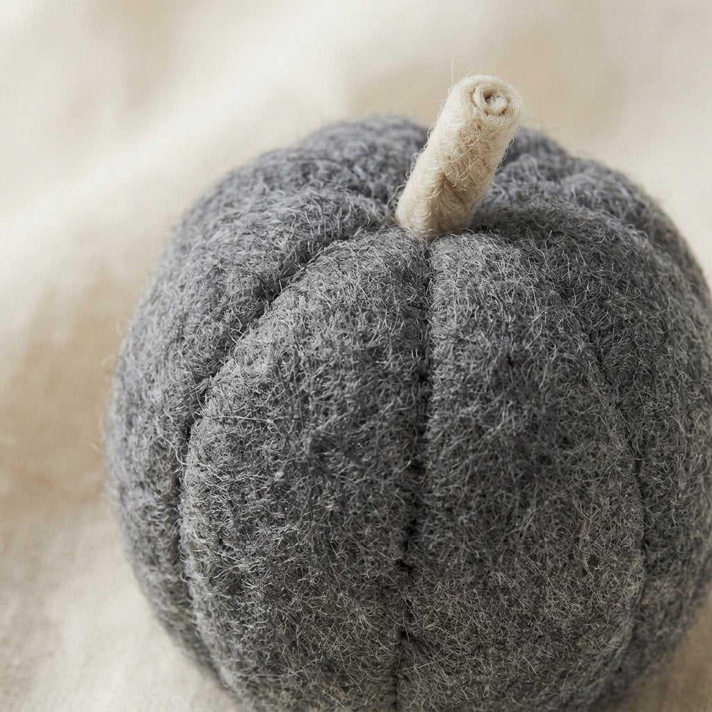 Set of 3 Handmade Felt Pumpkin Autumn Decorations in Grey and Cream