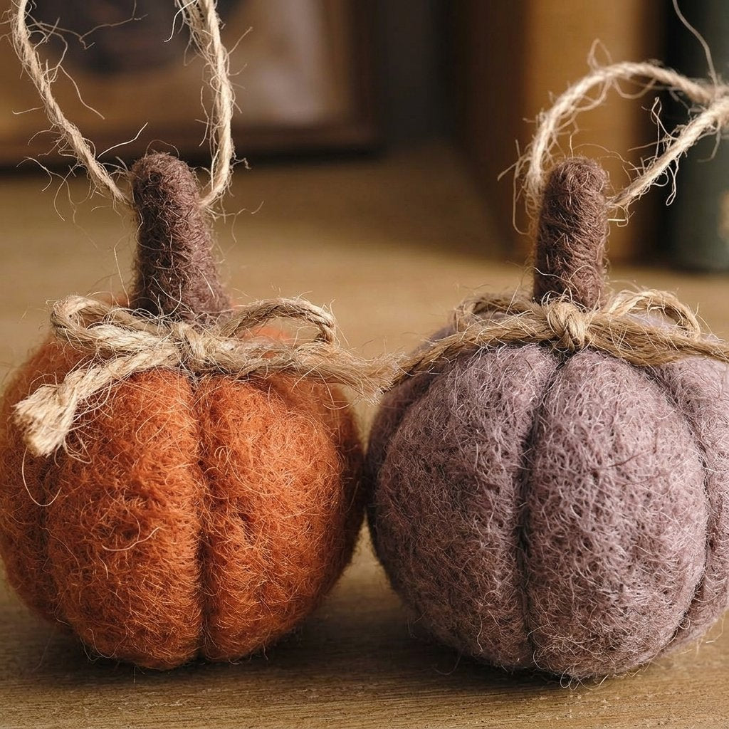 Set of 4 Felt Pumpkin Hanging Decorations in Autumn Colours