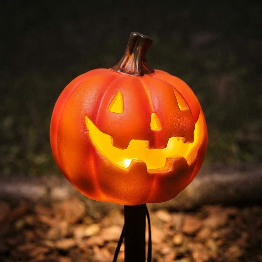 Set of 4 Halloween Jack-o'-Lantern Pumpkin Stake Lights with LED Glow and Timer