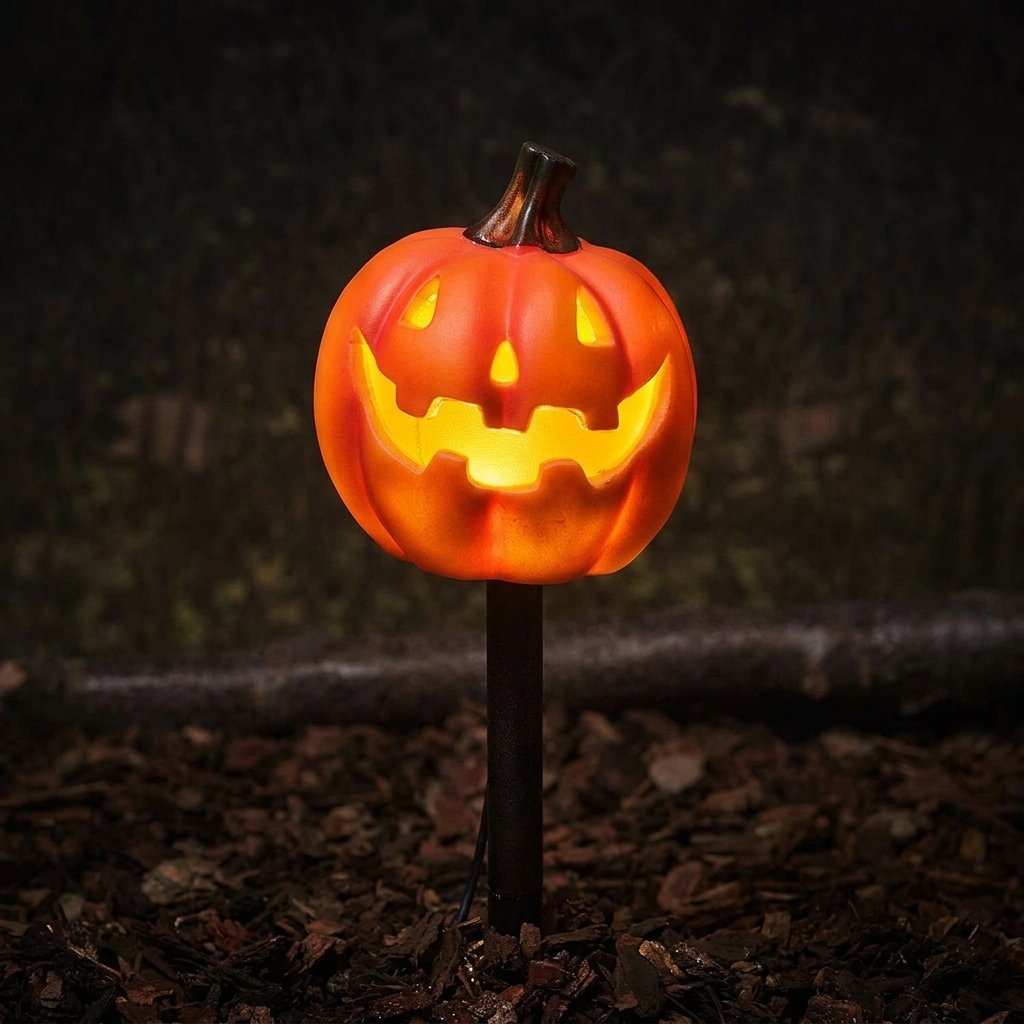 Set of 4 Halloween Jack-o'-Lantern Pumpkin Stake Lights with LED Glow and Timer
