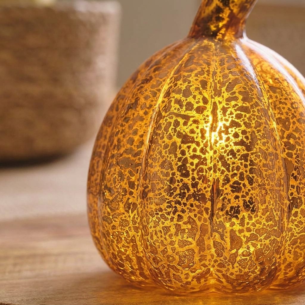 Set of 4 Mercury Glass Mini LED Pumpkin Decorations with Timer