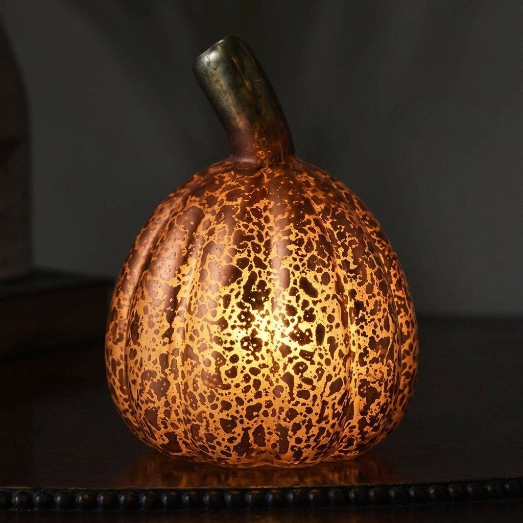 Set of 4 Mini Glass Light-Up Pumpkin Decorations with Warm White LED