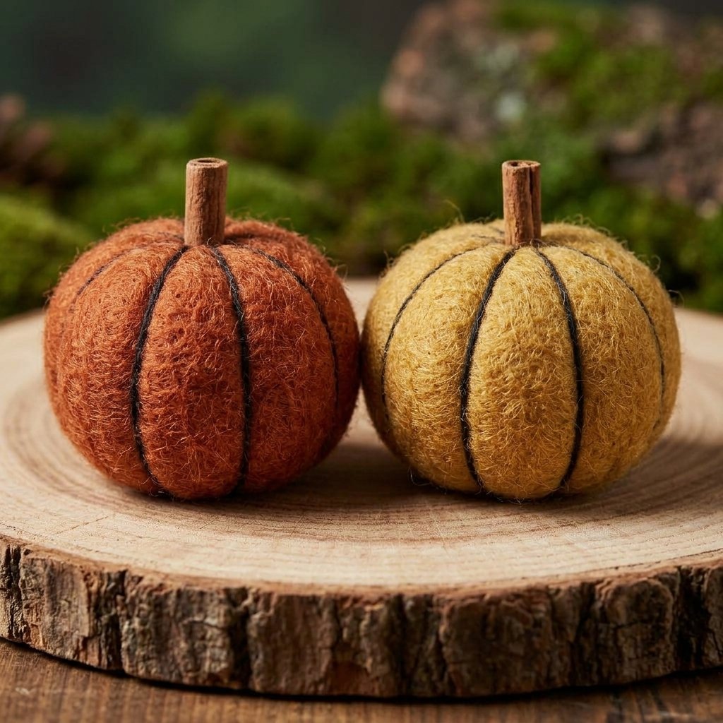 Set of 6 Handmade Wool Pumpkin Decorations in Autumn Tones