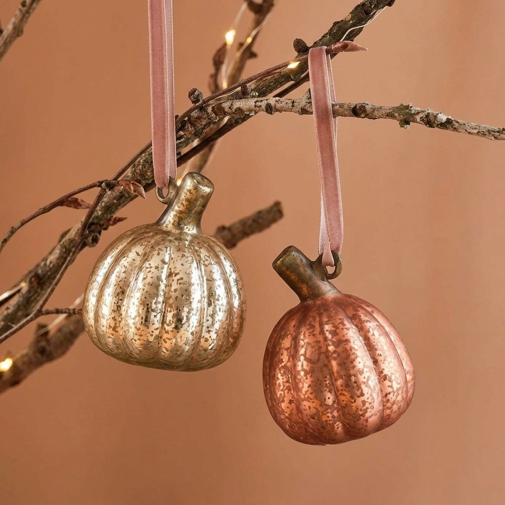 Set of 6 Mini Glass Pumpkin Hanging Tree Decorations in Autumn Hues