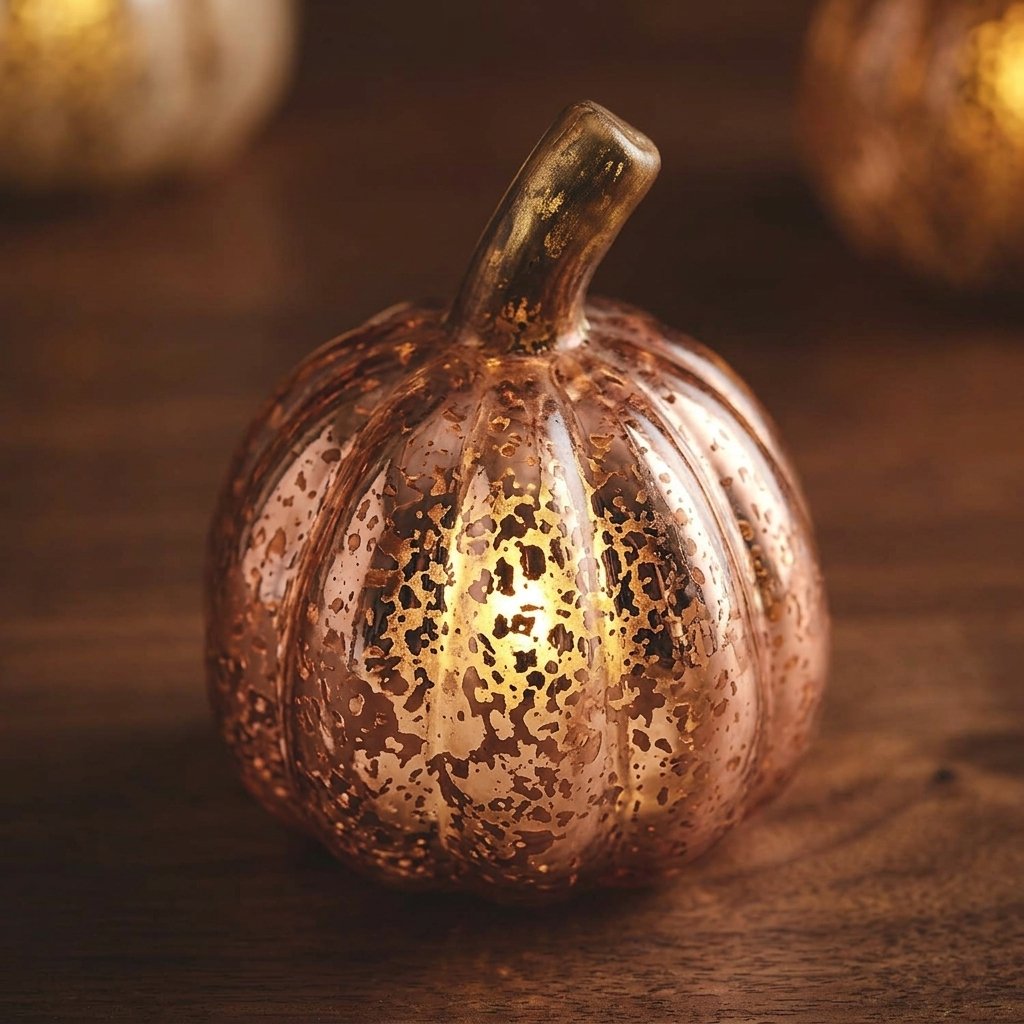Set of 8 Miniature Light-Up Glass Pumpkin Decorations with Warm White LED