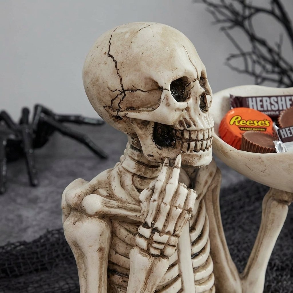 Skeleton Candy Bowl Holder with Cracked Resin Dish