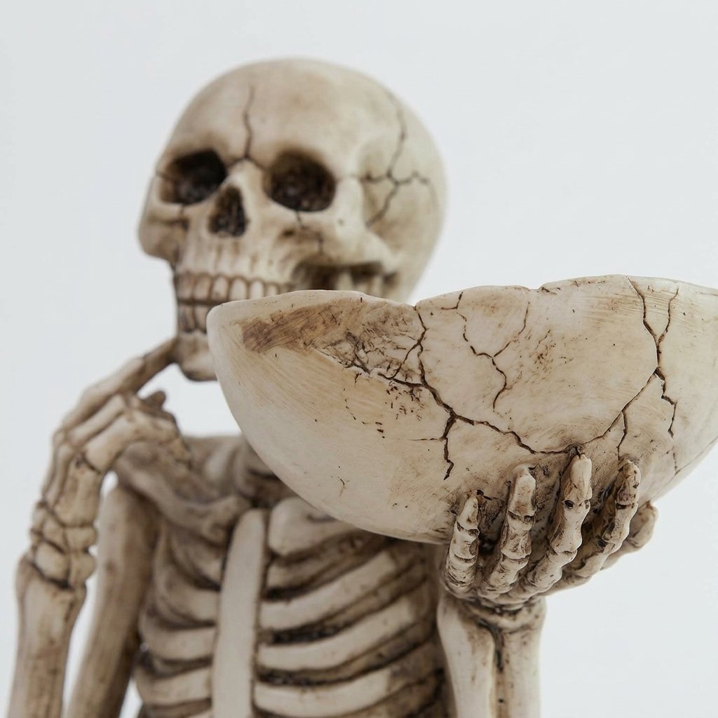 Skeleton Figurine Candy Bowl with Cracked Resin Dish – Halloween Decoration