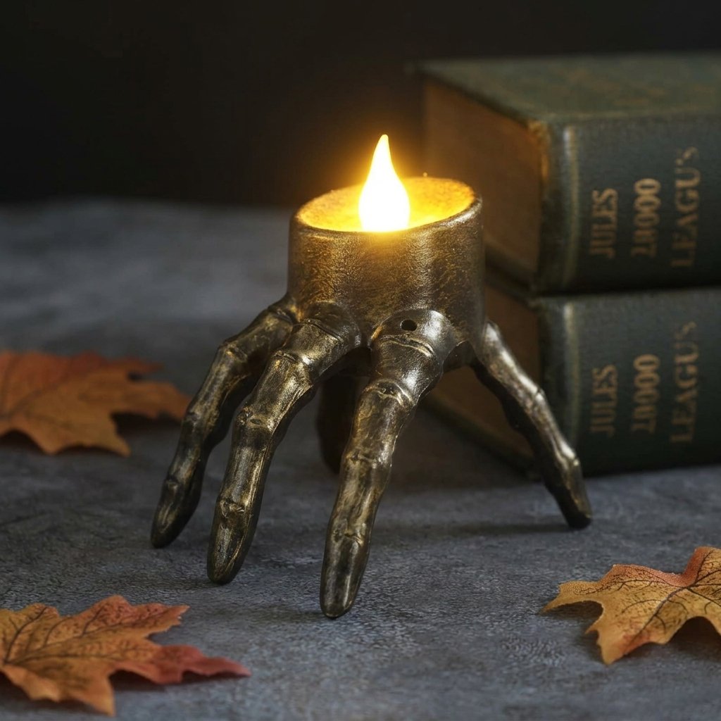 Skeleton Hand LED Candle Holder, Halloween Resin Decor