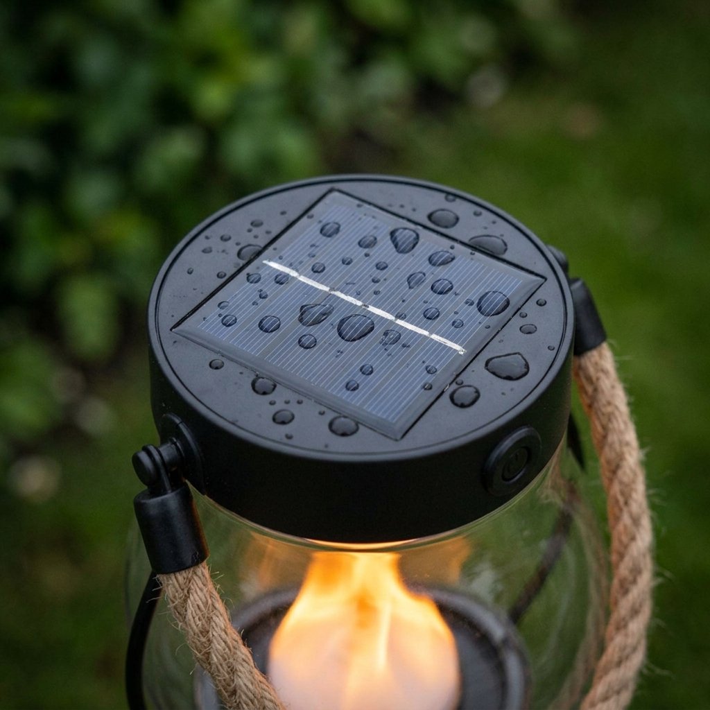 Solar-Powered Outdoor Lantern with Flickering Flame Effect
