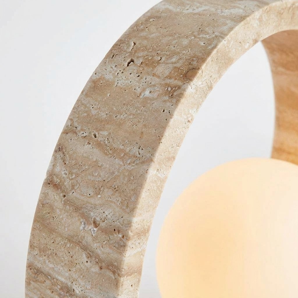 Travertine Ring Table Lamp with Frosted Glass Globe