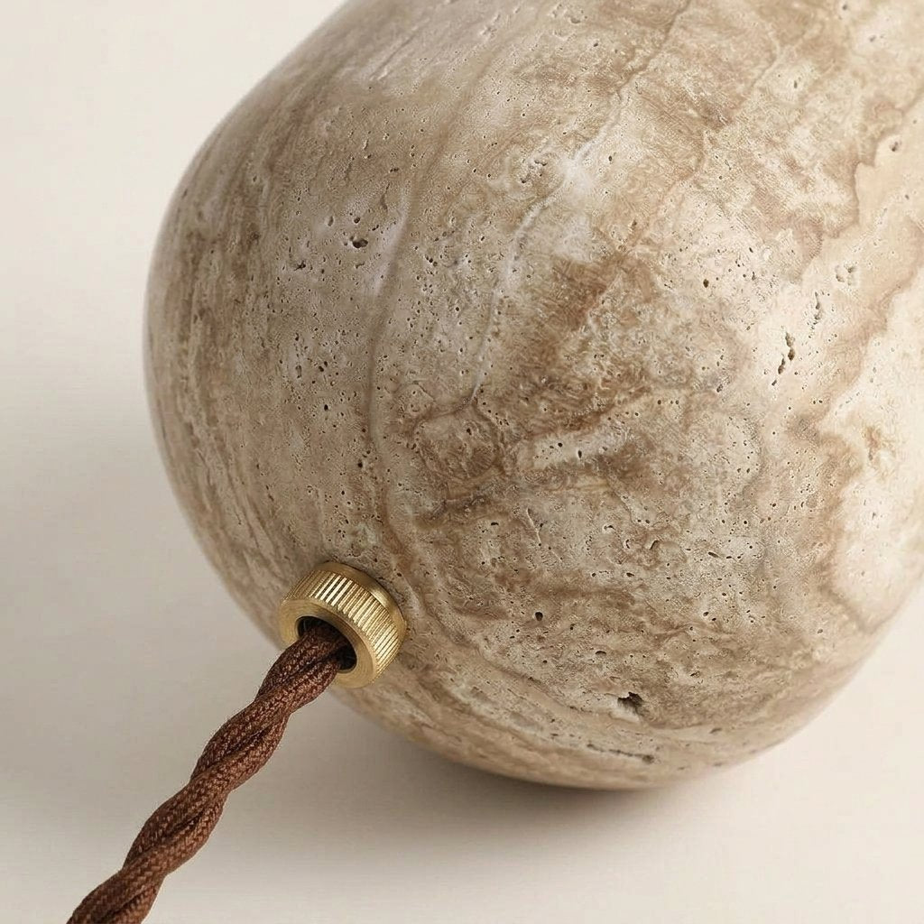 Travertine Stone Tilted Table Lamp with Twisted Cord – Wabi-Sabi Style