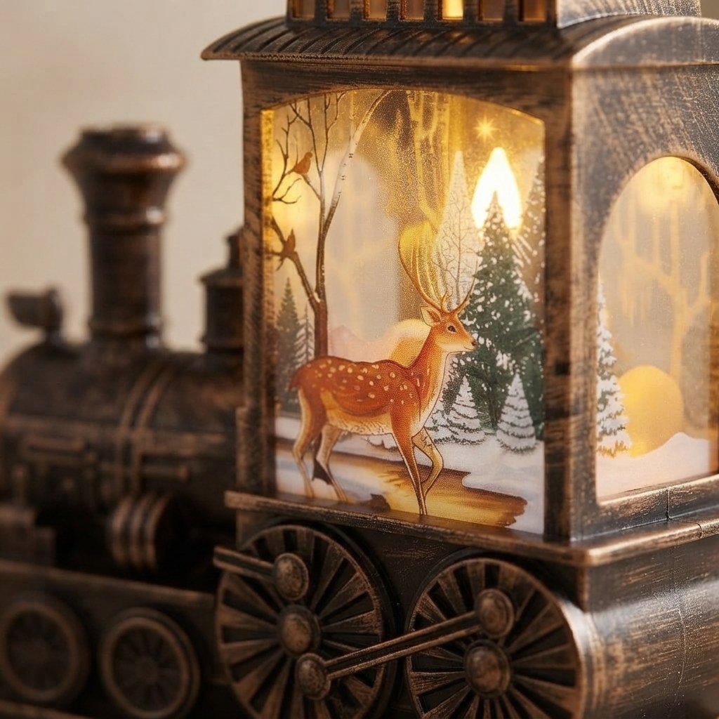 Vintage Train LED Lantern with Winter Scene