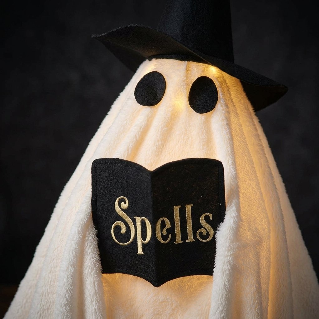 Wanda the Witch Ghost Outdoor LED Figure with Black Witches Broom Halloween Decoration Set