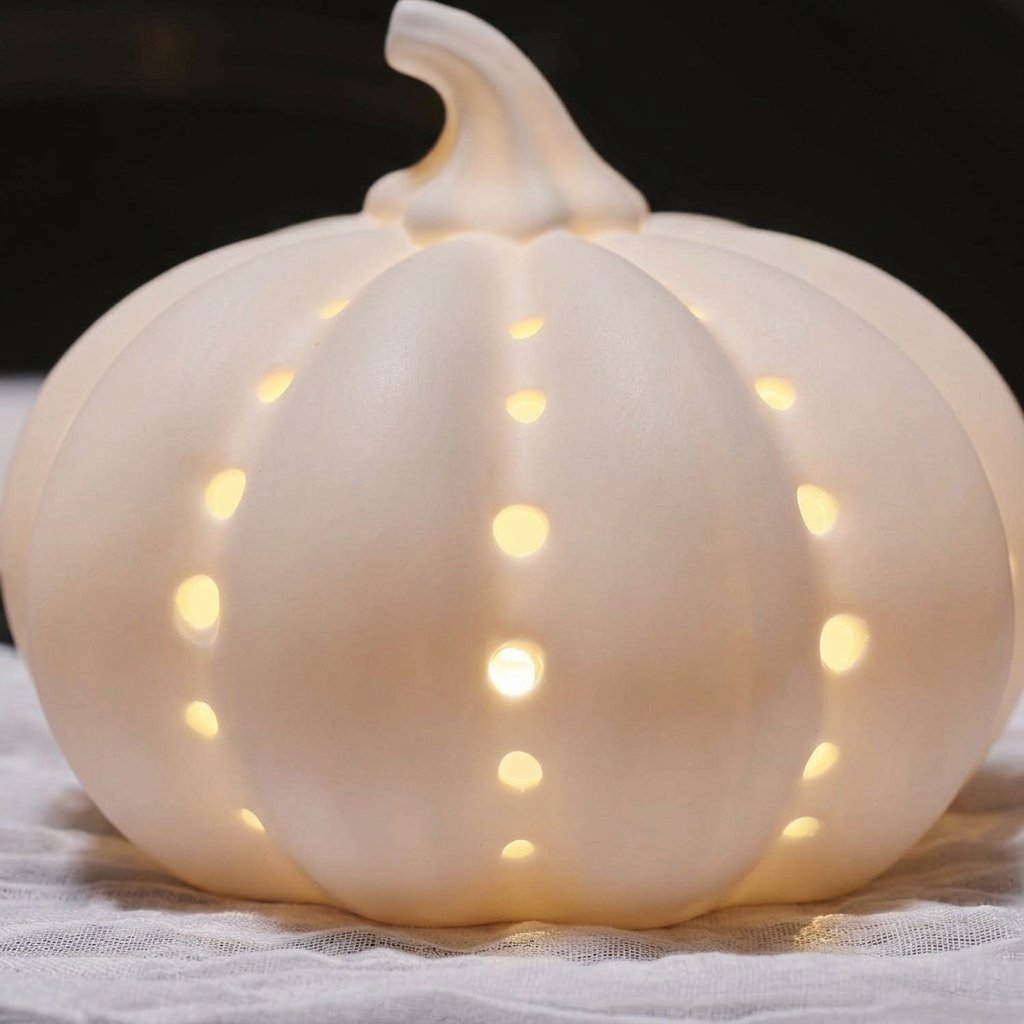 White Ceramic Pumpkin LED Light with Timer