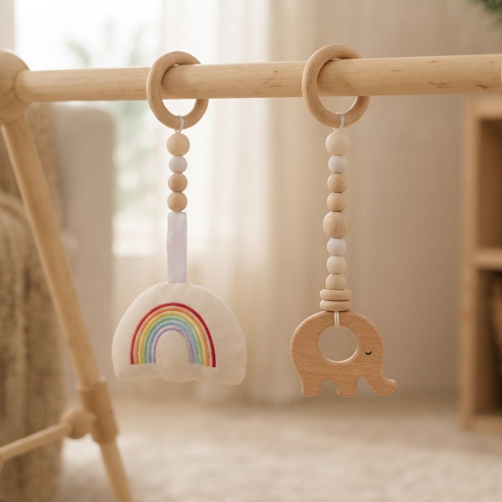 Wooden Baby Play Gym with Sensory Toys