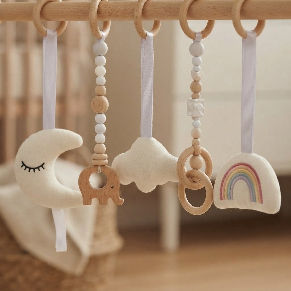 Wooden Baby Play Gym with Sensory Toys