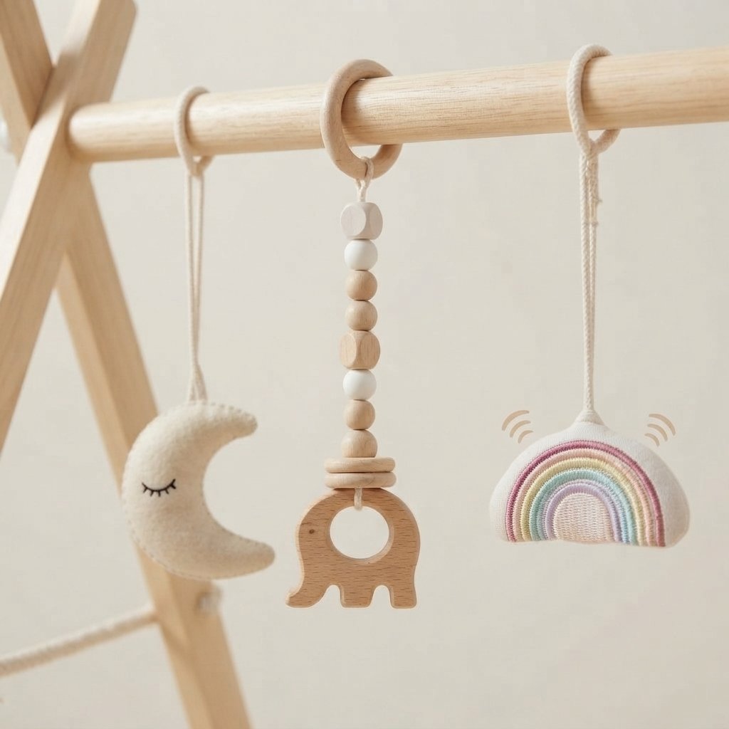Wooden Baby Play Gym with Sensory Toys