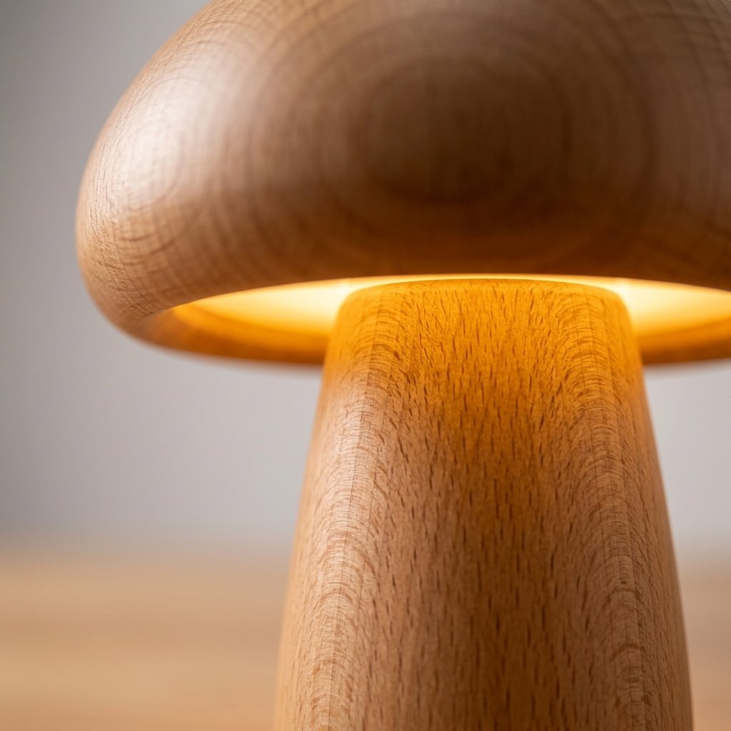 Wooden Mushroom Cordless LED Table Lamp with Warm Amber Glow