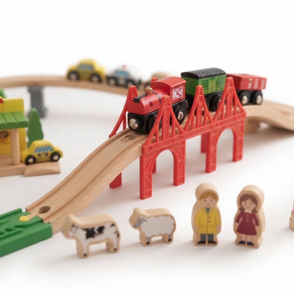 Wooden Railway Play Set with Bridges