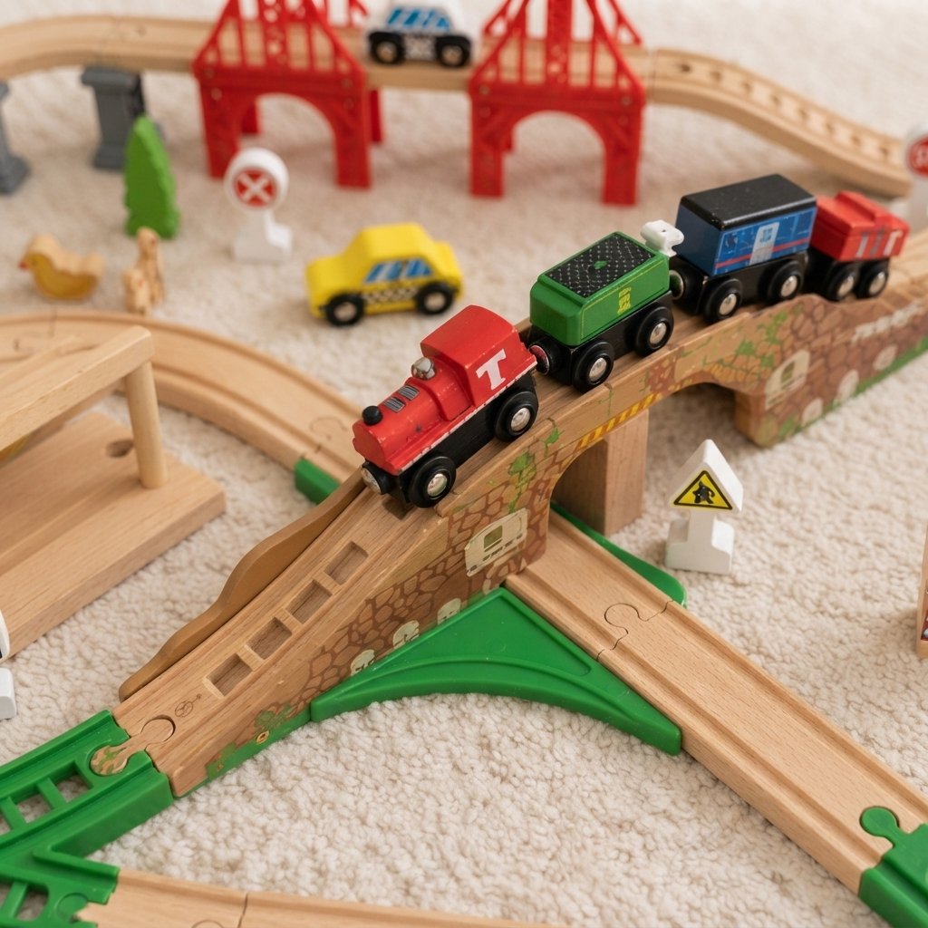 Wooden Town Train Set with Storage Box