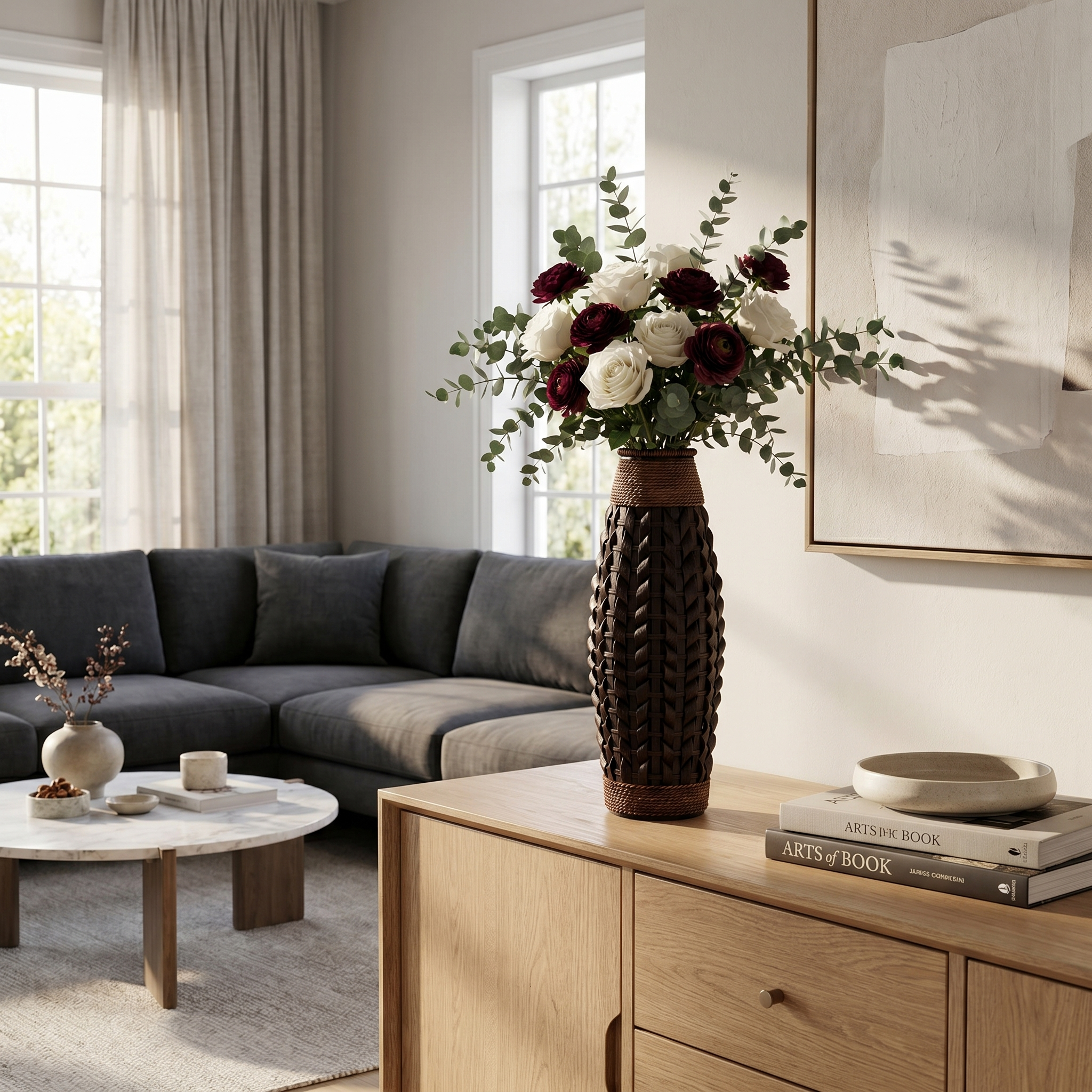 Handwoven Rattan Floor Vase for Living Room, Entryway & Restaurant Décor